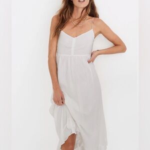 Madewell Silk Ruched Ruffle-Hem Midi Dress